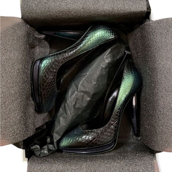 YSL Metallic Snakeskin Platform Pumps with Mirror Heel, Size 7.5 - Picture 7 of 7